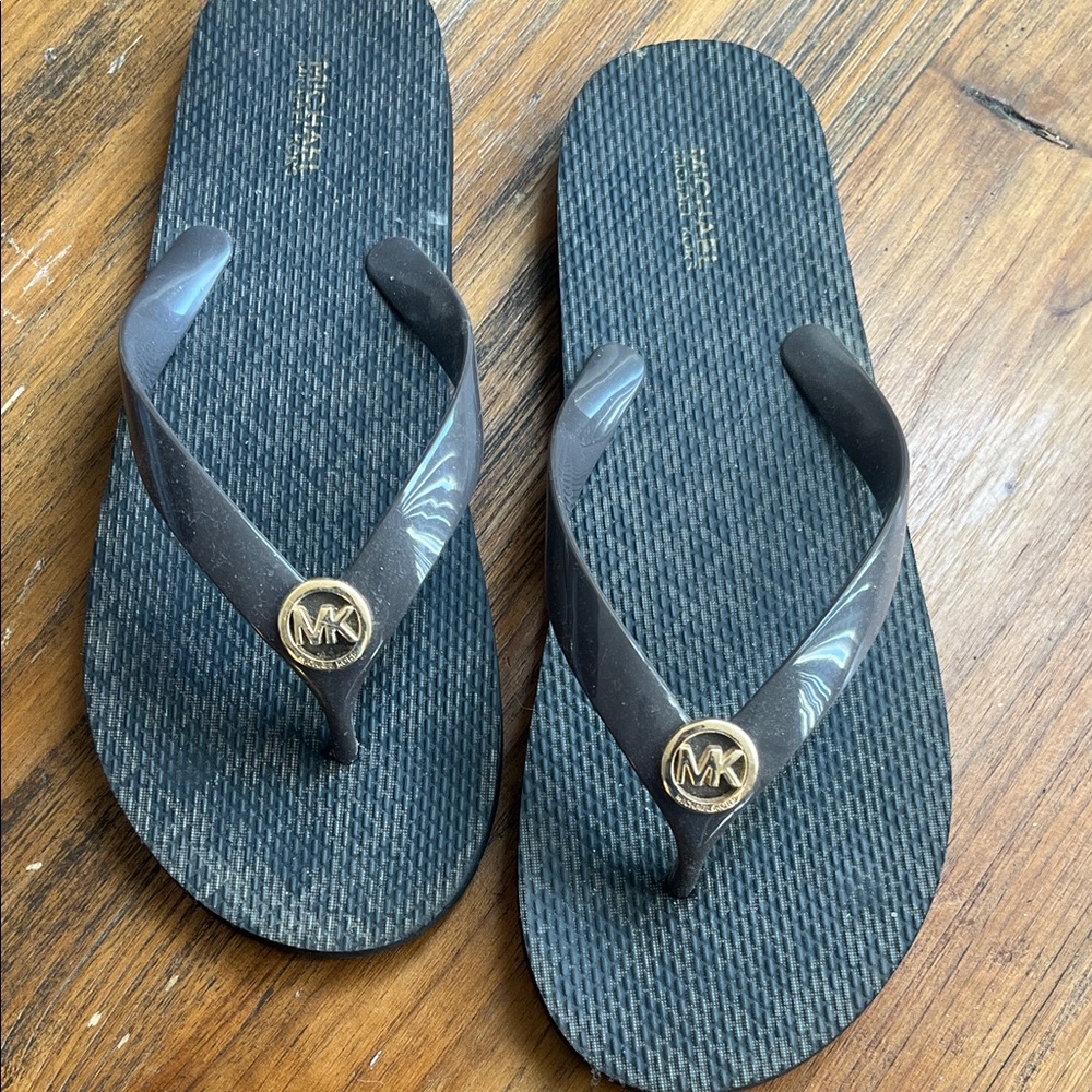 Michael Kors Black and Gold Men's Flip Flops